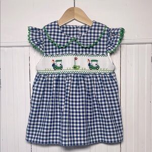 HAND SMOCKED VGUC Golf Navy Gingham Peter Pan Collar Blouse